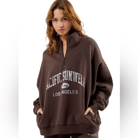 PacSun Womens Pacific Sunwear 1980 Los Angeles Sweatshirt Brown Oversized M - Picture 1 of 9